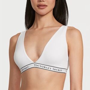 VICTORIA'S SECRET Cotton Wireless Logo Band Lounge Bra White Black XS